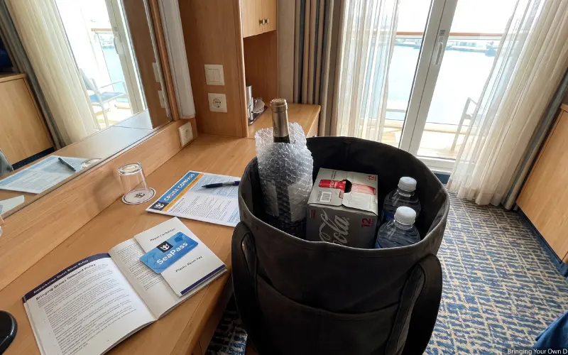 bringing your own drinks onboard royal caribbean, wine and water allowed at embarkation