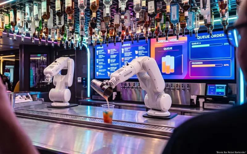 royal caribbean bionic bar robot bartender making cocktails