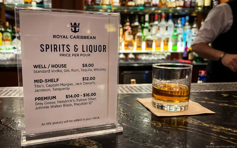 royal caribbean strong and spirited cocktail menu with whiskey and tequila drinks