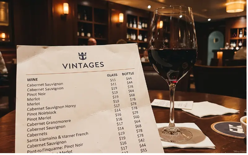 royal caribbean wine prices menu with glass and bottle prices